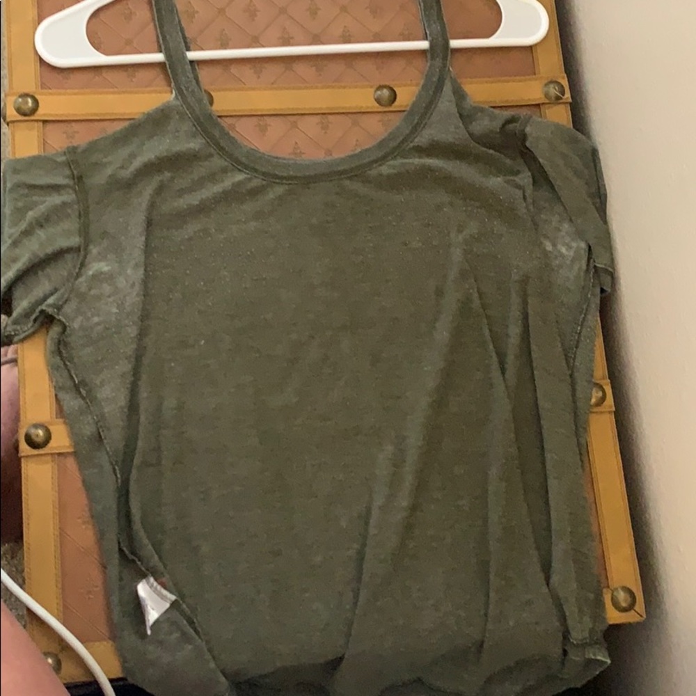 off the shoulder army green shirt